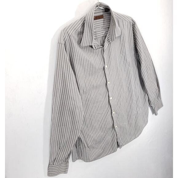 Perry Ellis Shirt Mens Extra Large Gray White Striped Casual Preppy Button Up - Picture 5 of 10